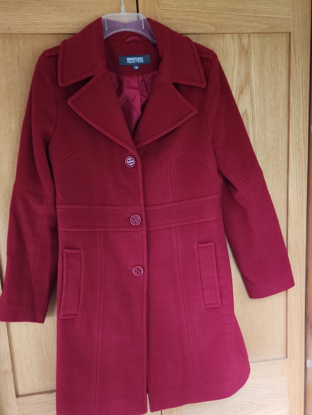 Kenneth Cole Reaction Crimson Red Wool Pea Coat